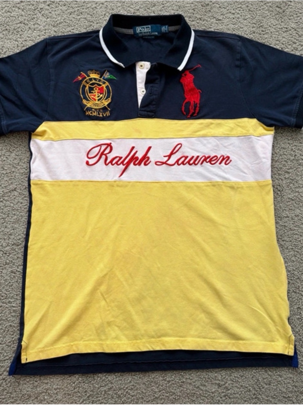 Ralph Lauren Navy, Yellow & White Logo Polo